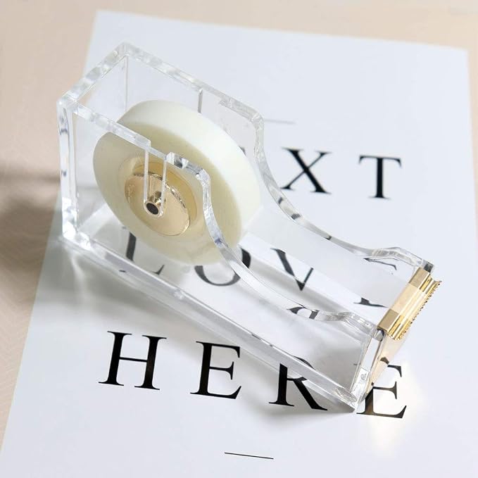 MultiBey 1-Inch Core Clear Acrylic Gold Tape Dispenser Stapler Scissors Set | Clear Acrylic Gold Set with Tape 24/6 Rose Gold Staples, Acrylic Scissors Stationery Desk Stapler Office Supplies
