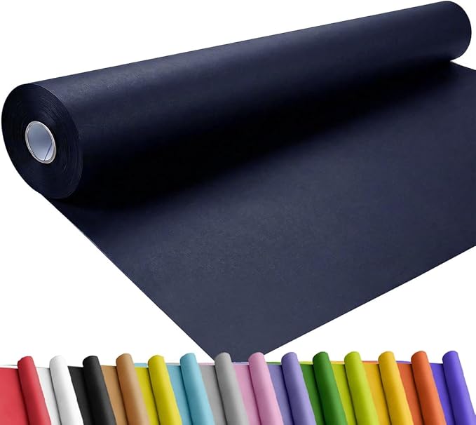 SMART&CASUAL 36" x 1,500" (125') Navy Blue Kraft Craft Paper Roll for Gift Wrapping Bulletin Board Bouquet Flower Kids Art Packing Parcel Table Covering 80GSM 55LB (Navy Blue, 36" x 125')