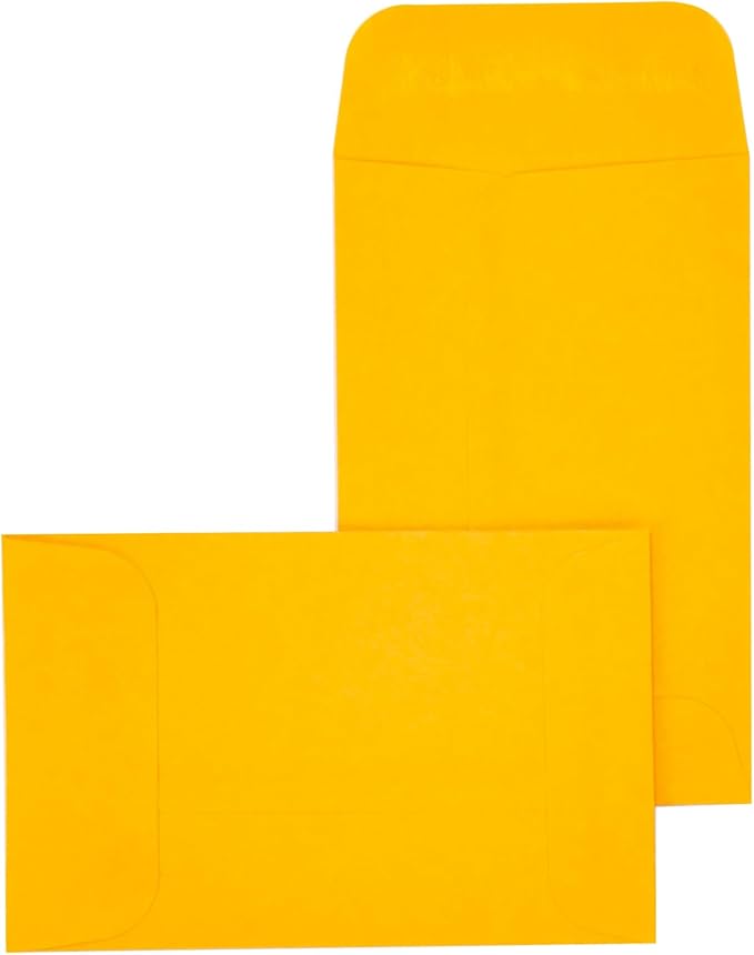 ESSENTIAL #1 250 Piece Coin Envelopes 2.25" x 3.5" with Gummed Flap, Small Parts Envelope for Home and Office Use (Yellow -250)