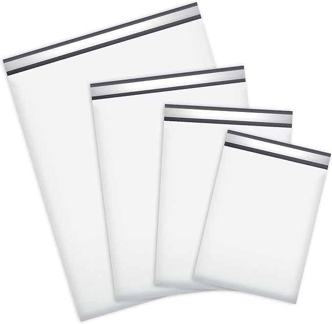 UCGOU 100 Pack Not Padded White Poly Mailers Variety Pack, 10x13 Inch & 12x15.5 Inch & 14.5x19 Inch &19x24 Inch Mailing Bags, Self-sealing Adhesive Mailers Assorted Sizes for Small Business