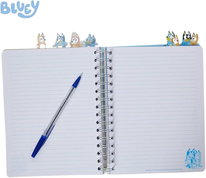 Bluey Tab Journal Notebook, Spiral Bound, 144 Lined Pages, 8 x 7 inches, Blue