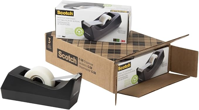 Scotch Desktop Tape Dispenser, Black, 2.7 in. x 2.7 in. x 6.4 in., 3 Tape Dispensers