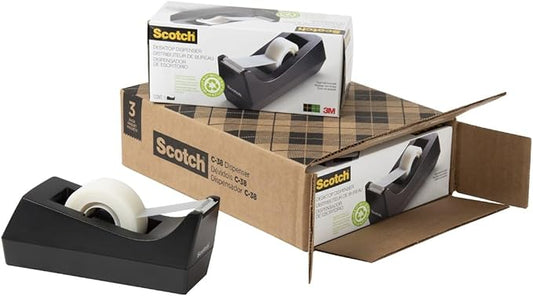 Scotch Desktop Tape Dispenser, Black, 2.7 in. x 2.7 in. x 6.4 in., 3 Tape Dispensers