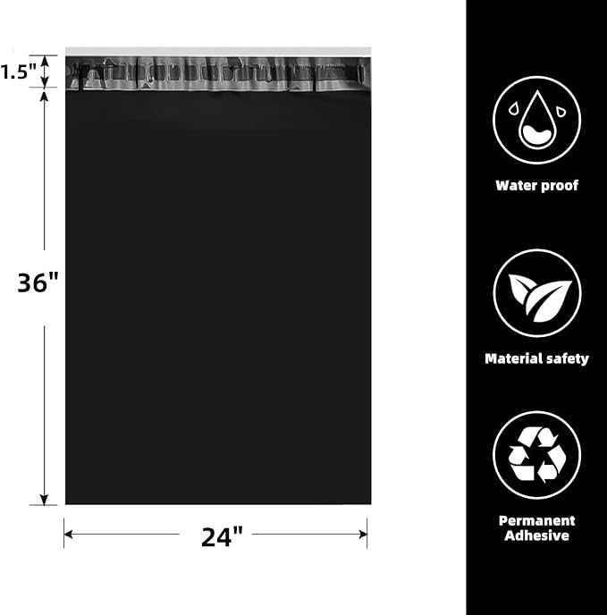 POLYSELLS 25 pcs 24x36 Inches Black Poly Mailers Shipping Envelopes, Strong Adhesive Sealing, Waterproof, and Tear-resistant Postal Mailing Bags for Clothing and Accessories