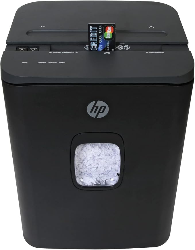 HP - Micro Cut Paper Shredder, 16-Sheet with Slide Top for Office | Micro Cut High Security Shredding, Slide Top Design, Pullout Basket, Rolling Casters, Home And Office Use