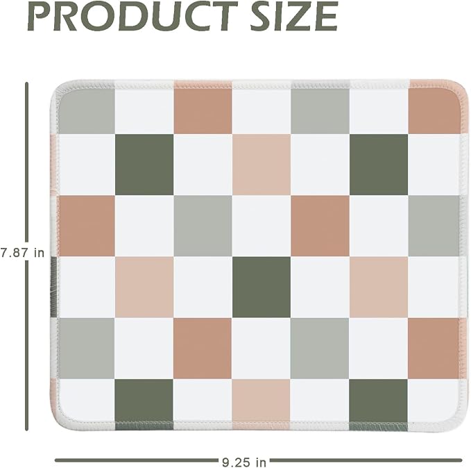 Mouse Pad for Desk with Stitched Edge, Premium Cute Washable Mouse Pads. Computer Mousepad with Non-Slip Rubber Base, Mousepads for Laptop, 9.25x7.75x0.12 inch (Muted Checkers)