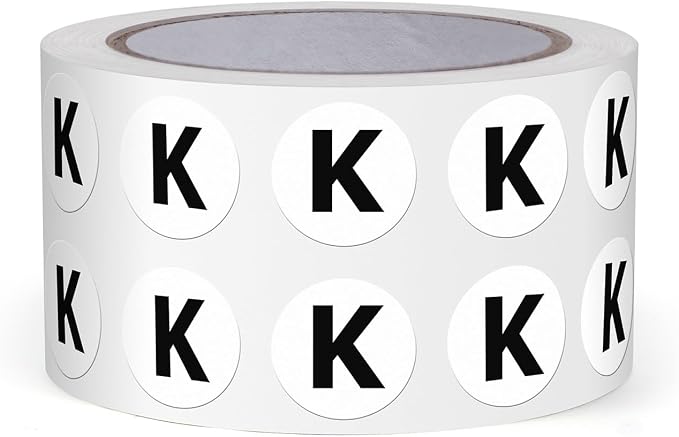 Letter K Stickers 0.5 Inch Vinyl Round Alphabet Label 1000 PCS | Self-Adhesive, Removable, Waterproof, Circle Capital Dots Tags, for Home Office Inventory Classroom