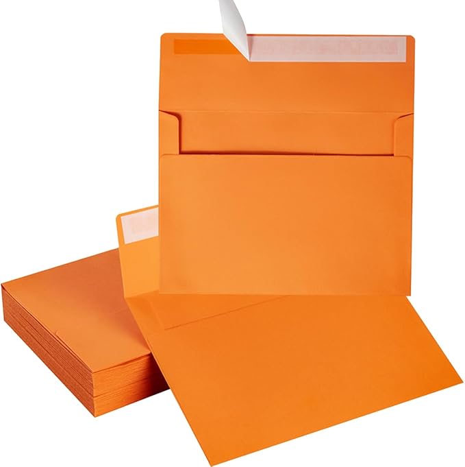 100 Pack A7 Envelopes Self-Adhesive, 5.24 x 7.21 Inches, Dark Orange | 5x7 Envelopes, For Invitations, 5x7 Greeting Cards