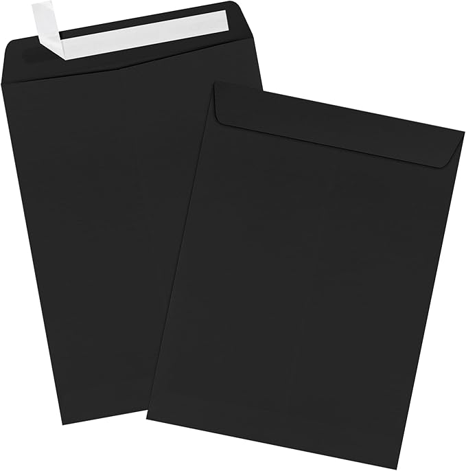 LUXPaper 9 x 12 Open End Envelopes | Peel & Press | Black Linen | 80lb. Text | 50 Qty