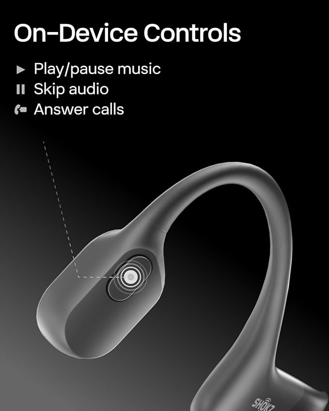 SHOKZ OpenRun with USB-C Charging - Open-Ear Bluetooth Bone Conduction Sport Headphones - Sweat Resistant Wireless Earphones for Workouts and Running - Built-in Mic, with Hair Band - Standard - Black