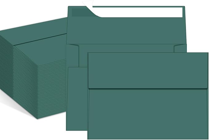 100 Packs Green 5x7 Envelopes, A7 Envelopes for Invitations | Self seal, Ideal for weddings/graduations/baby showers/ birthdays, 120g thick paper 5.28x7.13.