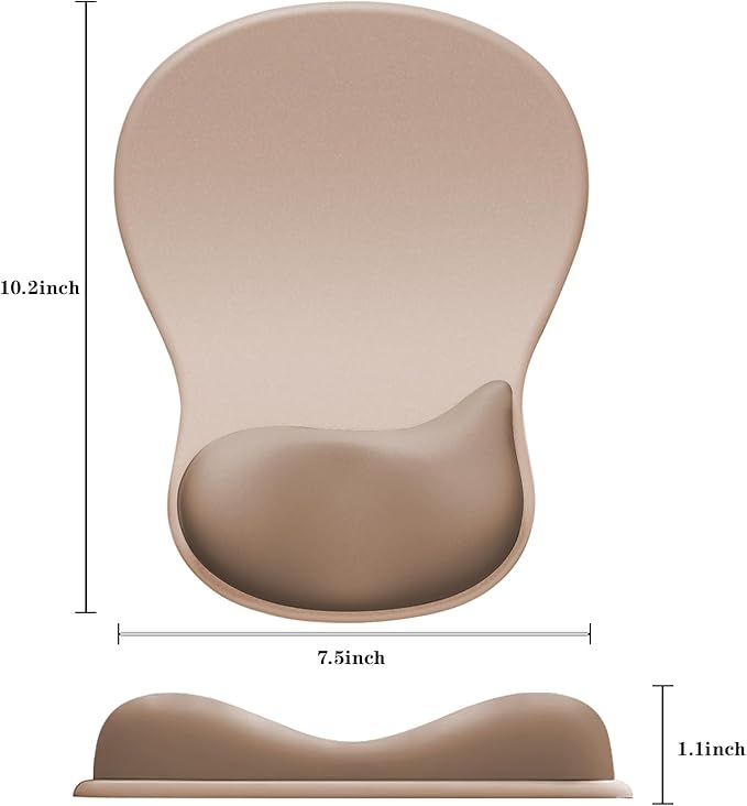 Mouse Pad with Wrist Rest,Ergonomic Mouse Pad with Comfortable Gel Wrist Rest Support and Non-Slip PU Base for Easy Typing Pain Relief, Durable and Washable (Khaki‌ Apricot)