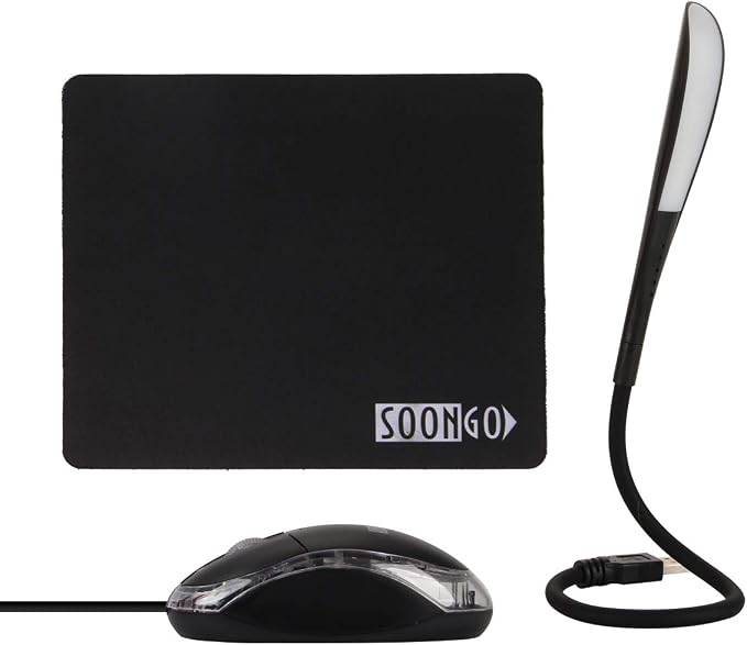SOON GO Mini Mouse Pad Kids Mice for Laptop USB LED Light 3 in 1 Gift Combo Mouse Pad Non-Slip Rubber Base USB Reading Lamp with Dimmable Touch Switch and Flexible Gooseneck for Laptop Home Office