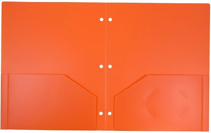 JAM PAPER Heavy Duty Plastic 3 Hole Punch Pocket Folders - Extra Tough School Folders - Orange - Bulk 48/Pack