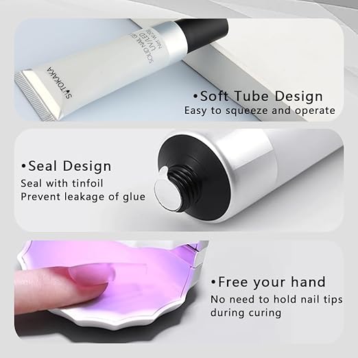Solid Nail Glue Gel for Soft Gel Nail Tips, 20g Super Strong Nail Glue for Acrylic Nails Extension Press On Nails Fake Nails, Lamp Curing Needed Soak Off Nail Art Salon DIY at Home