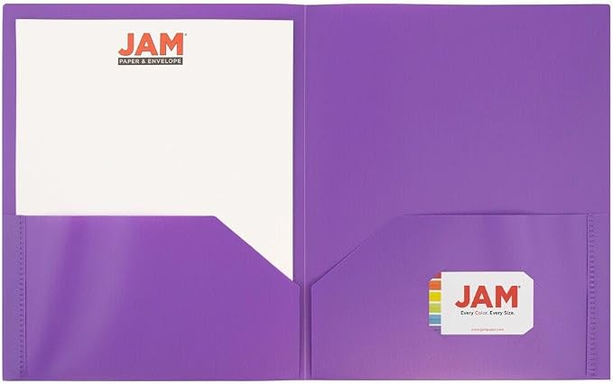 JAM PAPER Plastic 2 Pocket POP Folders - Durable School Folders - Purple - 12/Pack