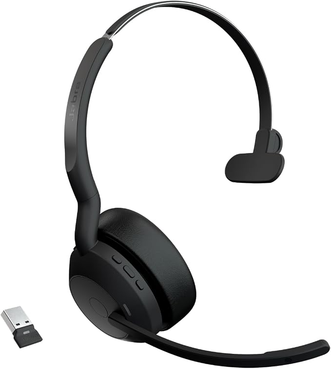 Jabra Evolve2 55 Mono Wireless Headset - Features AirComfort Technology, Noise-Cancelling Mics & Active Noise Cancellation - MS Teams Certified, Works with Other Platforms - Black