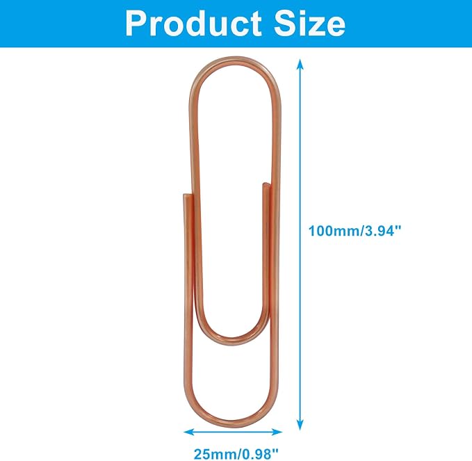 4 Inch Jumbo Paper Clips, Rose Gold, 15Pcs | Coated Large Reusable Big Paperclips for Office, School, Home Document Organizing
