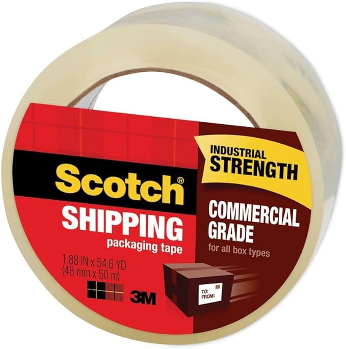 Scotch Commercial Grade Shipping Packaging Tape 3750-CS36ST, 1.88 in x 54.6 yd (48 mm x 50 m), Case Value Pack, 6 Packs per case