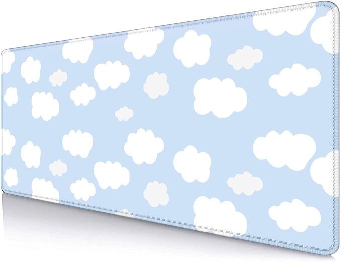 Cute Desk Pad, Blue Sky with Clouds Desk Mat, Large Mouse Pad, Protector Pad, Non-Slip Rubber Base with Stitched Edges Deskmat Writing Mat for Computer Laptop Office,31.5 X 11.8 in