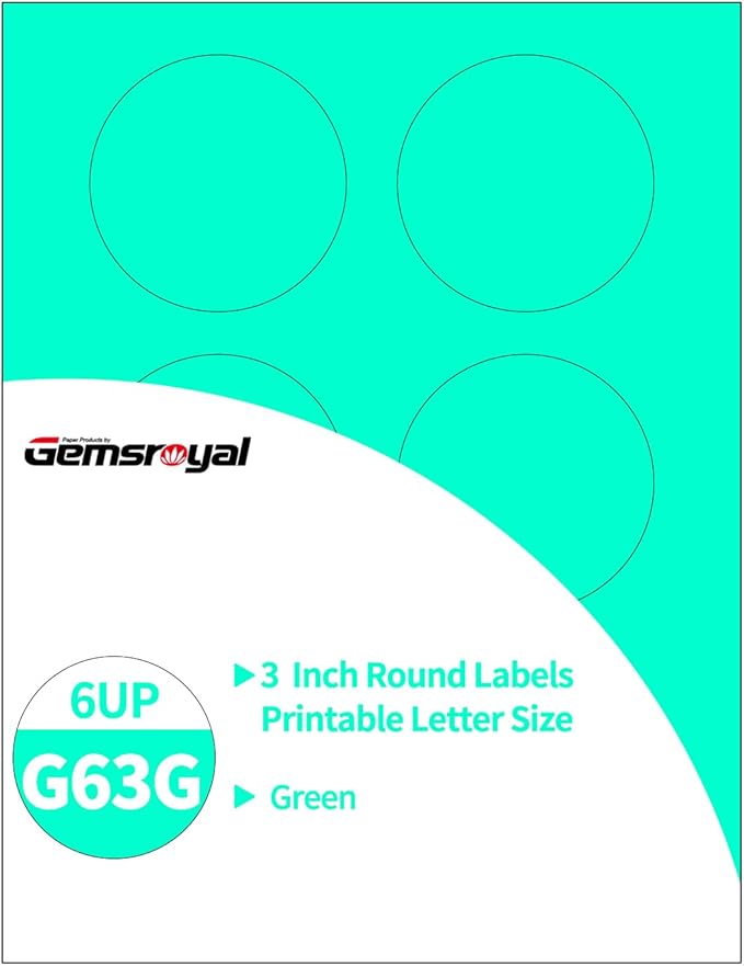 3 Inch Green Round Labels Printable,3" Green Color Coding Labels for Laser/Inkjet Printers,Colorful Round Stickers,180 Neon Circle Labels in Total,Letter Size