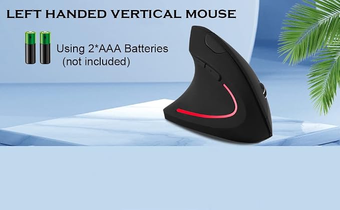 Wireless Mouse Ergonomic Vertical Left-Handed Mouse Ergo LED Light High Precision Optical Cordless Lightweight Left Hand Mice Women Men Gift for PC Computer Laptop Mac Office,1600 DPI,Side Buttons