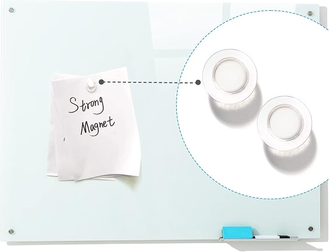 Magnetic Glass Whiteboard, 36"x48"(90x120cm) Frameless Dry Erase Board White Board Surface Wall Mounted for Office, Classroom & Home