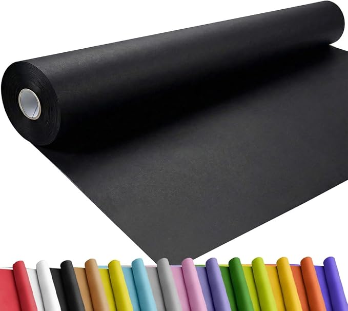 SMART&CASUAL 36" x 1,500" (125') Black Kraft Craft Paper Roll for Gift Wrapping Bulletin Board Bouquet Flower Kids Art Packing Parcel Table Covering 80GSM 55LB (Black, 36" x 125')