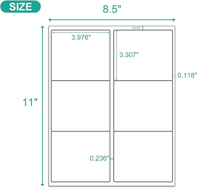 MFLABEL 3¾ "" x 4 "" Shipping Address Labels - FBA Ready, 6-Up Sticker, White, Easy to Peel, Laser/Ink Jet, 6 Per Page (21000 Labels, 3500 Sheets)