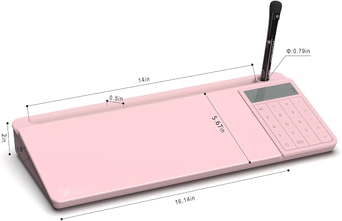 TOWON Glass Desk Whiteboard with Calculator 17x6 in, Desk Organizer, Pink | Desktop whiteboard with detachable calculator. Glass dry erase for home office. Storage and accessories included.