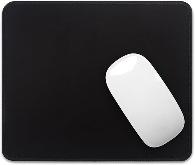 Mouse Pad with Stitched Edges - Classic Black Mousepad for Women, 9.25 x 7.75 inch Washable Square Desk Pad, Non-Slip Rubber Base, Office Home Laptop Accessories - Classic Black