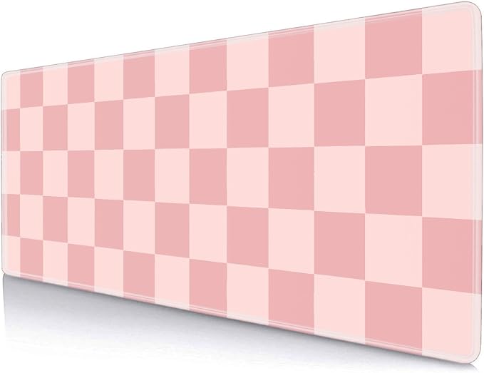 Pastel Pink Desk mat, Checkered Pattern Extra Large Mouse Pad, Desk Protector Pad, Writing Mat for Work Home Decor, Non-Slip Rubber Gaming Mouse Pads for Computer Laptop, 31.5 X 11.8 in