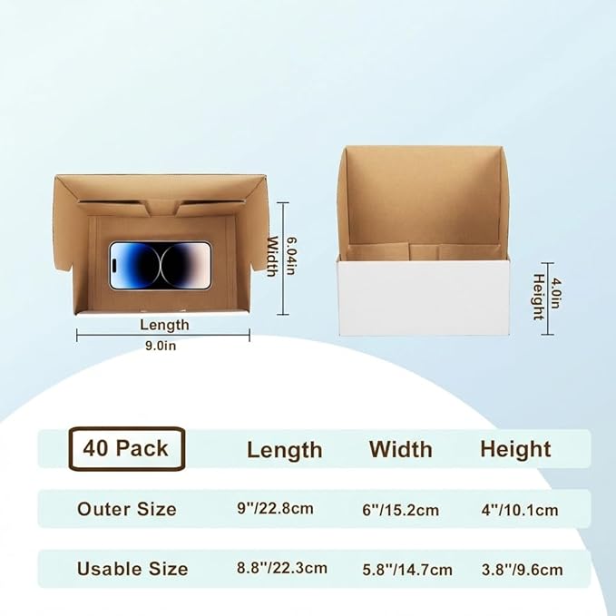 WIFTREY 9X6X4 Shipping Box White Set of 25, 9 x 6 x 4 Corrugated Cardboard Box for Packaging Small Business, Literature Mailer
