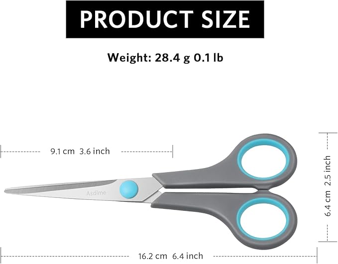 6.4" Scissors, Stainless Steel Blades, Soft Grip Handle, Suitable for Households,Offices and Schools, All Purpose, Blue/Grey