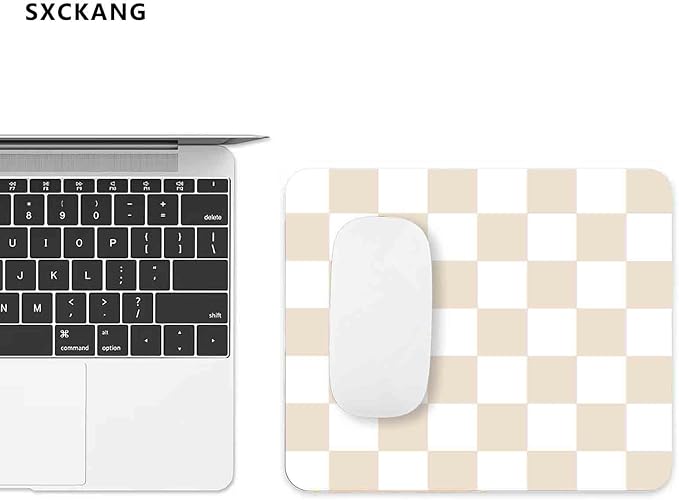 Cute Checkered Mouse Pad, Retro Beige Sand Mousepad, Square Aesthetic Mice Pad Perfect Design for Gaming, Computer, Laptop, Office Work Home, Non-Slip Rubber Mouse Mat, 9.5x7.9 inch