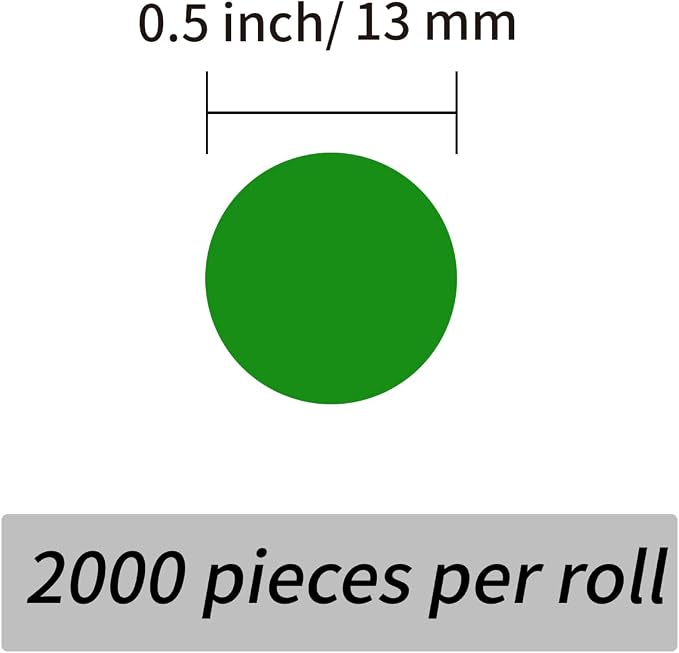 2000 Pieces 0.5 Inch Round Color Coding Labels,Circle Dot Stickers Used for Classroom Office and More,with Perforation Line (Green)