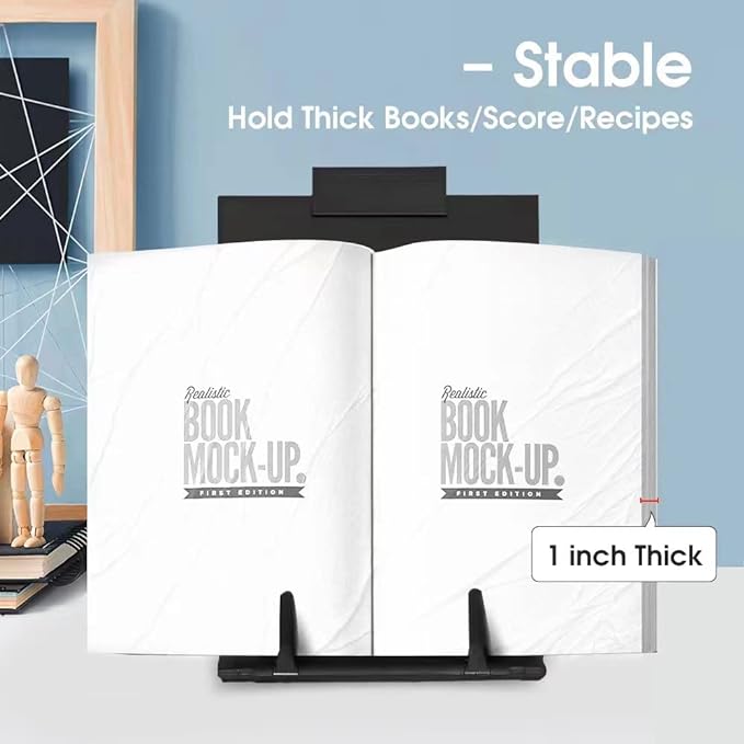 OSPNIEEK 2 Pack Desktop Document Holder Stand with 7 Adjustable Position, Black Metal File Organizer Copyholder for Typing Speech Reading A4 Letter Music Book Tablet Office, with Paper Clip Line Guide