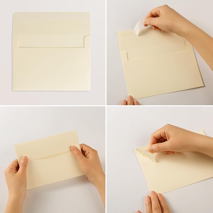 50 Pack 5 x 7 Envelopes Cream Self Seal for Wedding, Party Invitations, Greeting Cards, Announcements, Photos, 5.24 x 7.21 Inches (Cream)