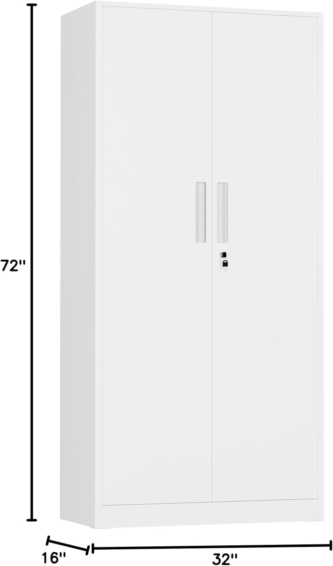 Metal Storage Cabinet, 72" H Lockable Steel Cabinets with Locking Doors, Storage Locker with Adjustable Shelves for Office, Home, Garage, Gym, School (White)
