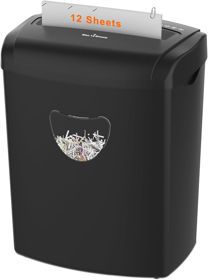 Suntiko 12 Sheet Home Office Cross Cut Shredder Black | P-4 Security Level, Jam-Proof System, 6.6Gal Bin, Shredder for Paper/Credit/Card/Mail，ETL Certified