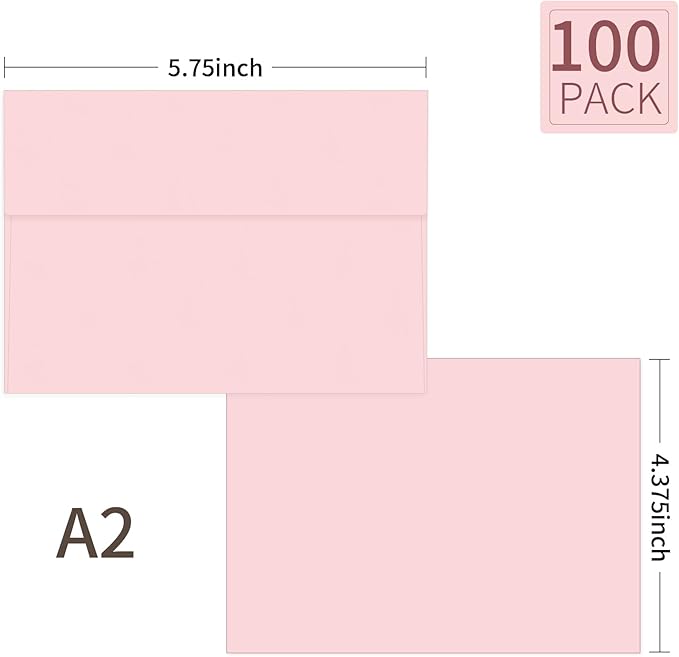 Pink A2 Envelopes100 Pack 4.375x5.75 Invitation Envelopes Self Seal for Wedding Birthday Party Baby Shower Thank You Notes, Greeting Cards (pink)