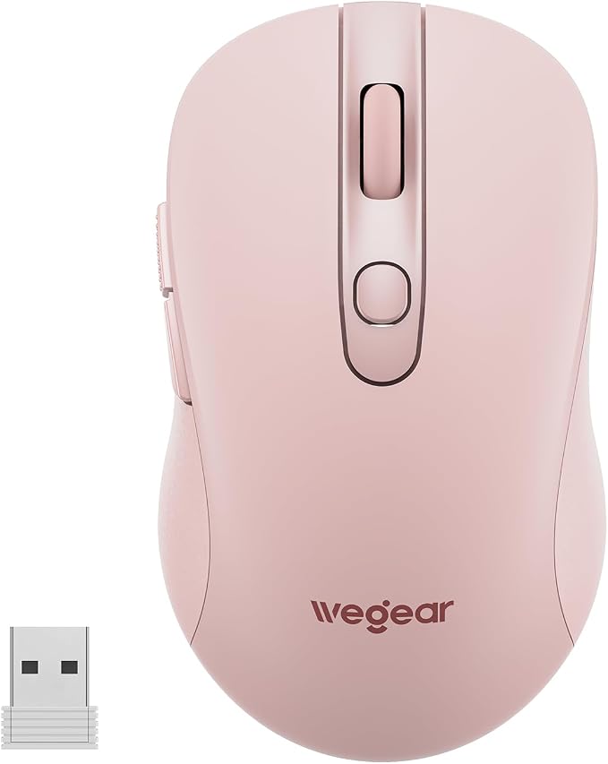 wegear USB Wireless Mouse for Laptop PC Mac, 2.4GHz Cordless Mouse-Pink | Ergonomic Portable Optical Computer Mice with 6 Buttons, 5-Level Adjustable 4000 DPI,24-Month Battery Life