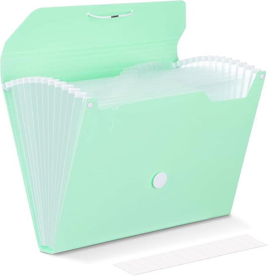 Comix Accordion File Organizer, 13 Pocket, Green | Expanding File Folder, A7/Letter Size Documents, Includes Labels, For Office, Home, School
