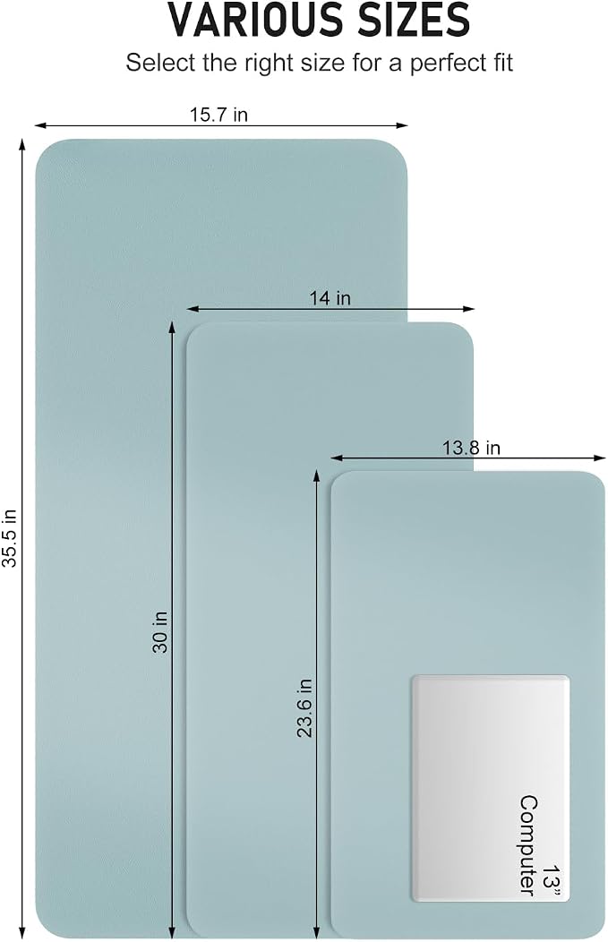 Desk Pad, 30" x 14" PU Leather Non-Slip Desk Mat Large Mouse Pad for Desktop, Waterproof Laptop Computer Writing Mat for Office, Home, Work, Gaming, Lake Blue