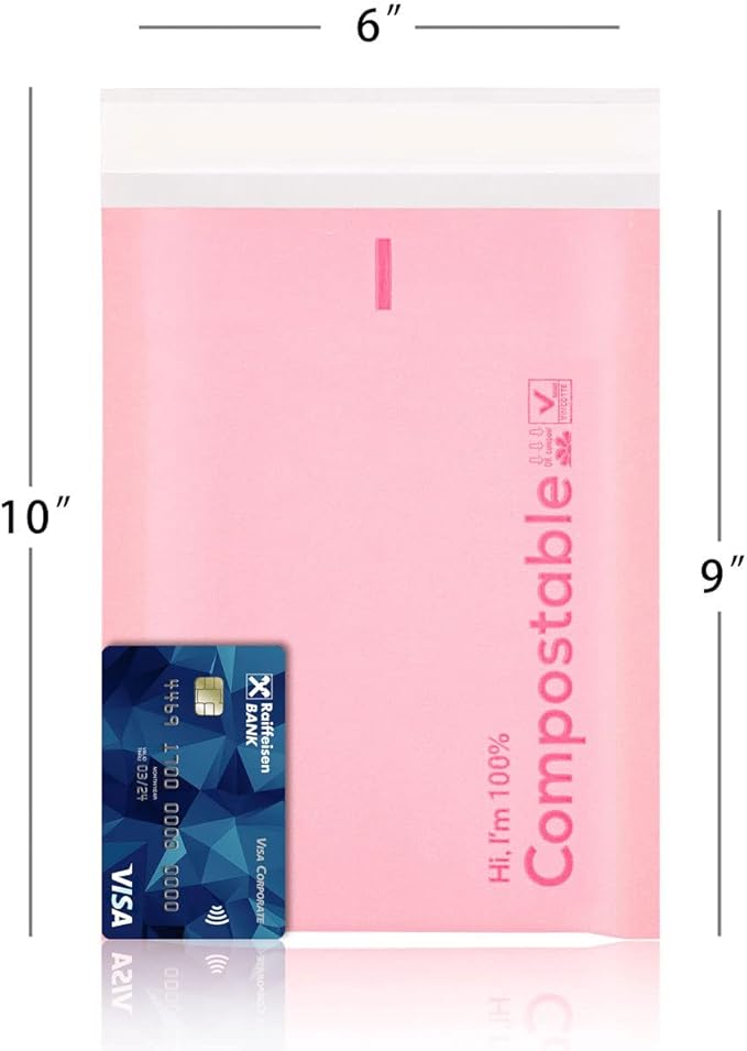 6x10 100% Biodegradable Bubble Mailers,25 Count Pink #0 Compostable Padded Packaging Wrap Envelopes Pouches Eco Friendly Self Seal Bags