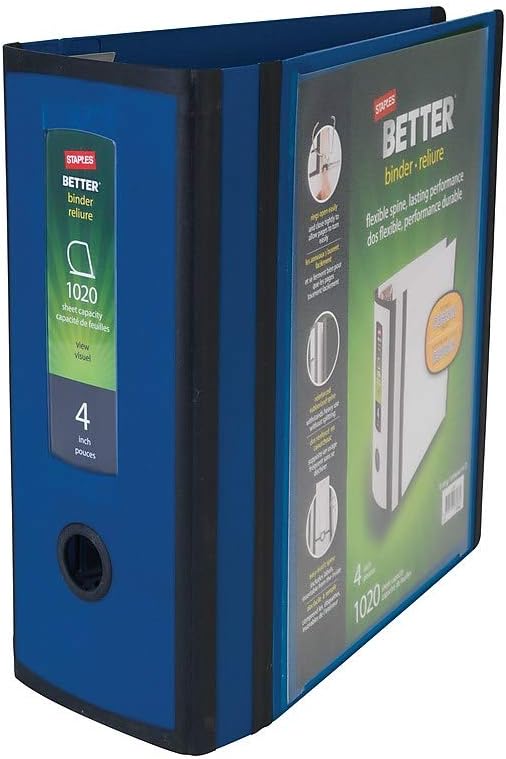 Staples Better Binder 4-Inch D-Ring View Binder, Reinforced Spine, Holds Up to 800 Sheets, Blue, for Office & Archiving