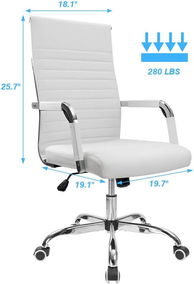 Furmax Ergonomic Office Desk Chair, Executive Ribbed Mid-Back PU Leather Conference Room Chair Adjustable Swivel Chair with Arms (1, White)