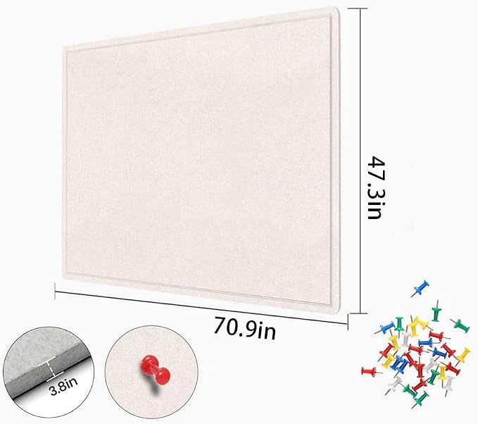 Large Bulletin Board 72" x 48" Felt Cork Board - Decor Pin Board, Oatmeal | Cork Board Alternative for Wall, Foldable Self-Adhesive Vision Board Prayer Board with Pushpins for Home Office Classroom