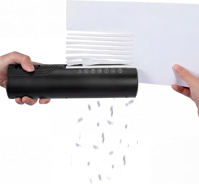 Mini Paper Shredder, Portable Paper Shredder for Home, 3-Sheet Strip Cut 4mm, Compact Paper Shredder with Forward & Reverse and Overheat Protection, Small Shredder for Desk and Home Office (L, Black)