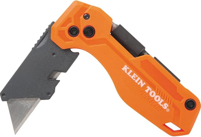 Klein Tools 44304 Folding FLICKBLADE Utility Knife, Compact, Removable Impact Driver, 1/4-Inch Nut Driver and #2 Phillips Bit